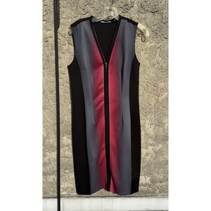 T Tahari Avani Ombré Scuba Sleeveless Dress Black, Red and‎ Gray Sz 8